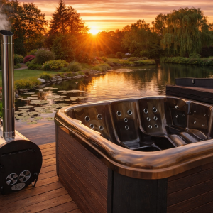 2x2m Tumši brūns akrila kubls ar Hidro masāžu (Ārējā krāsns)