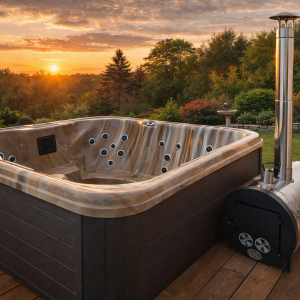 2x2m Brūns akrila kubls ar Hidro un Gaisa masāžu (Ārējā krāsns)