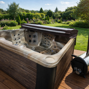 LUX 2,2x2,2m Gaiši brūns Akrila Kubls ar Hidro masāžu + Gaisa masāža (ārējā krāsns)