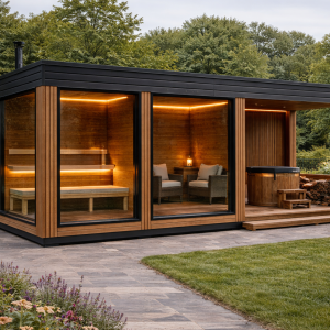 2,4x7m Pirts + atpūtas telpa ar terasi (malkas krāsns)